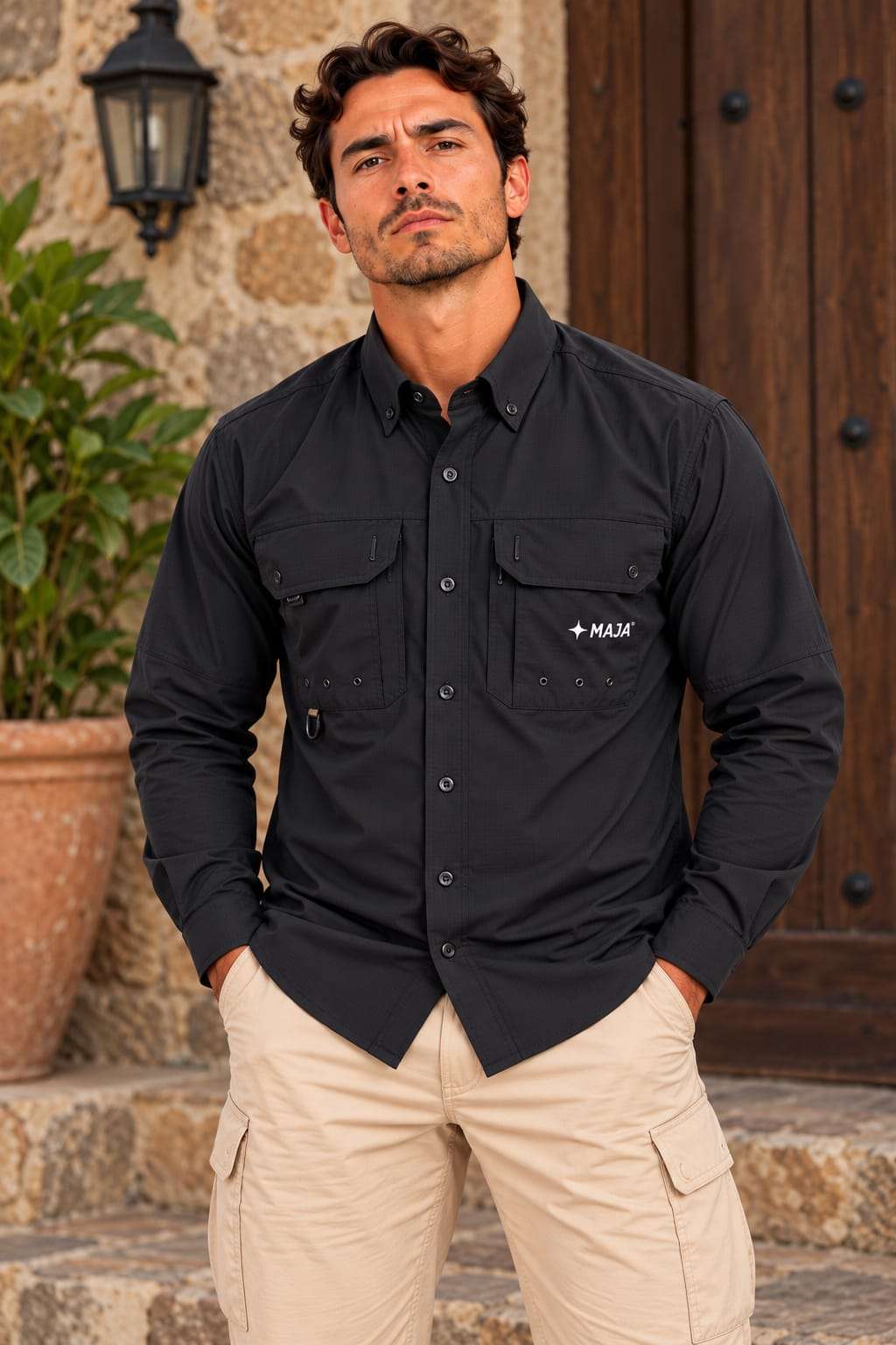 Camisa Maja Jeep Manga Larga Color Negro