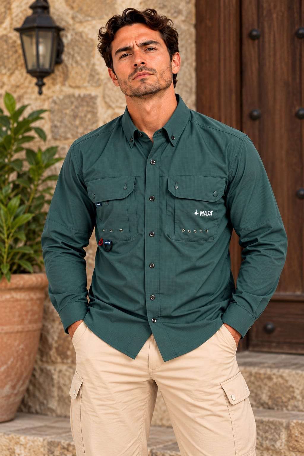 Camisa Maja Jeep Manga Larga Color Verde